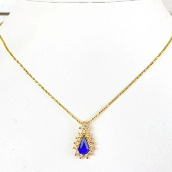 Vintage - Nina Ricci Gold Plated Blue Crystal & Rhinestone Necklace - Picture 3 of 8